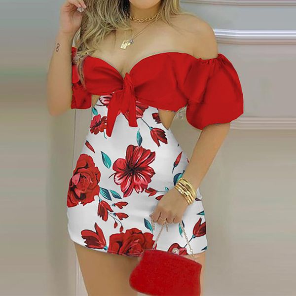 women short set floral tie front crop short & mini shorts skirts set summer suit 210521, White